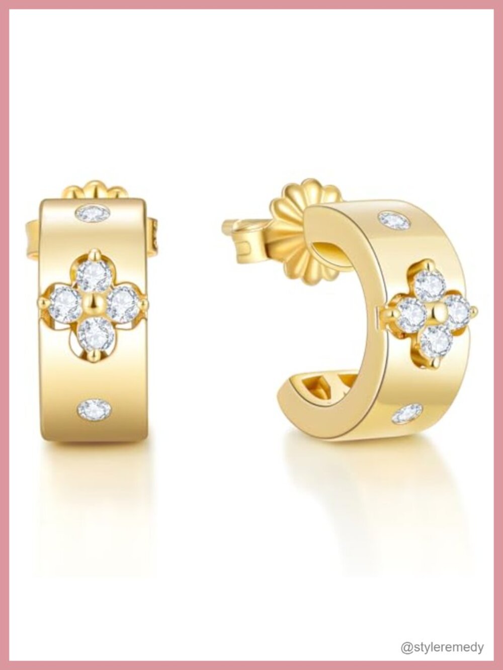 Clover Hoop Earrings 14K Gold Plated 925 Sterling Silver Moissanite
